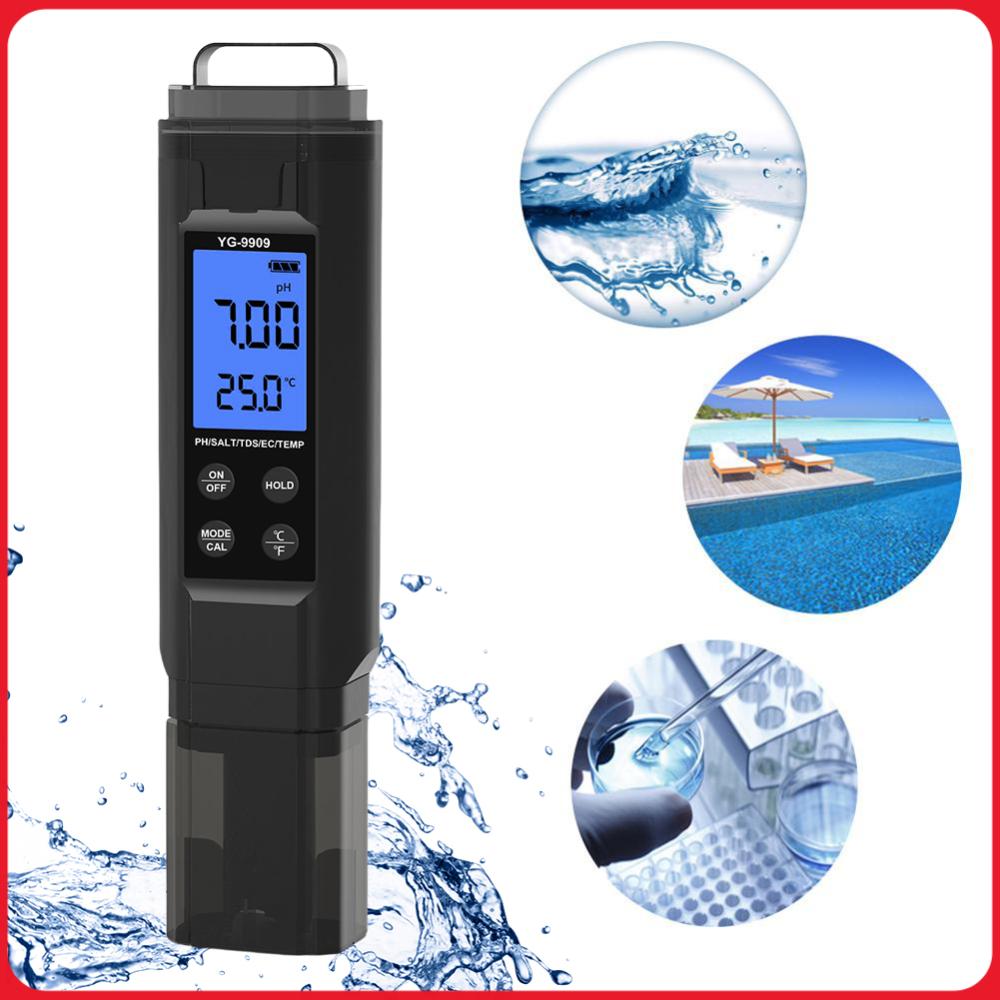 Ph Meter Digital Water Tester - Цифровой тестер качества воды 5-в-1: TDS/EC/температура/соленость/pH-метр